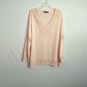 Women's Pink Lace Trim Top